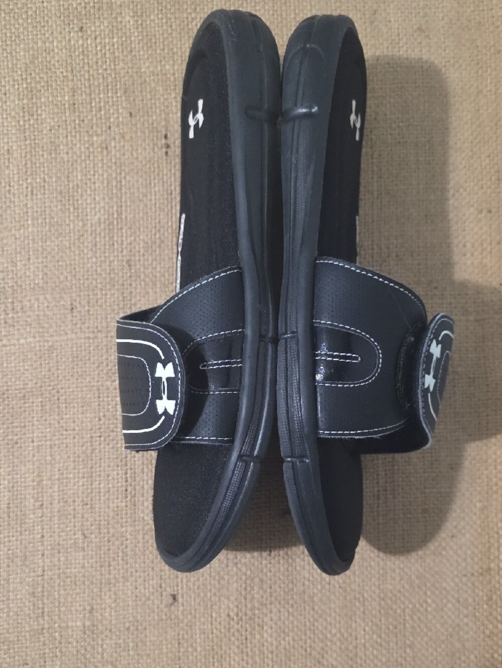 Under Armour Men's Black Slide Sandals with White Logos - Picture 4 of 6